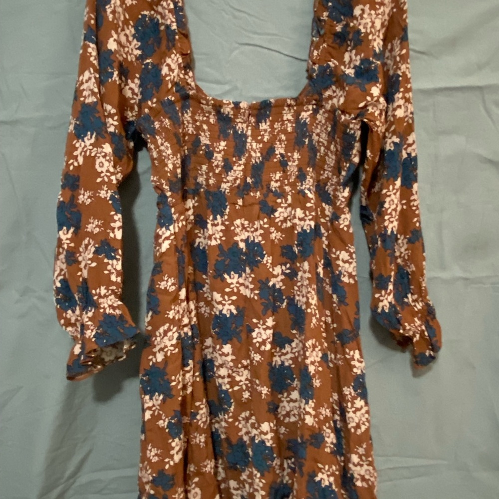 Brown with blue floral maxi dress